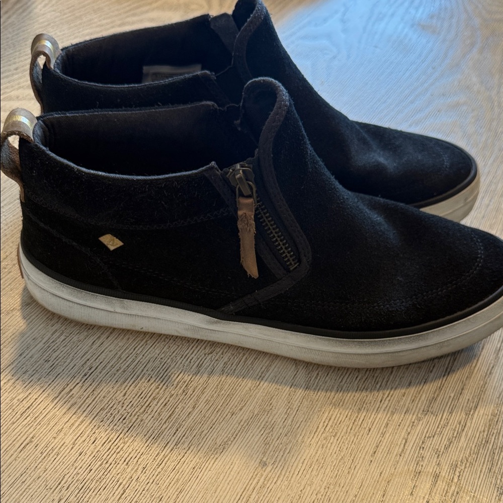 Sperry Black Suede Ankle Sneakers with Zipper
